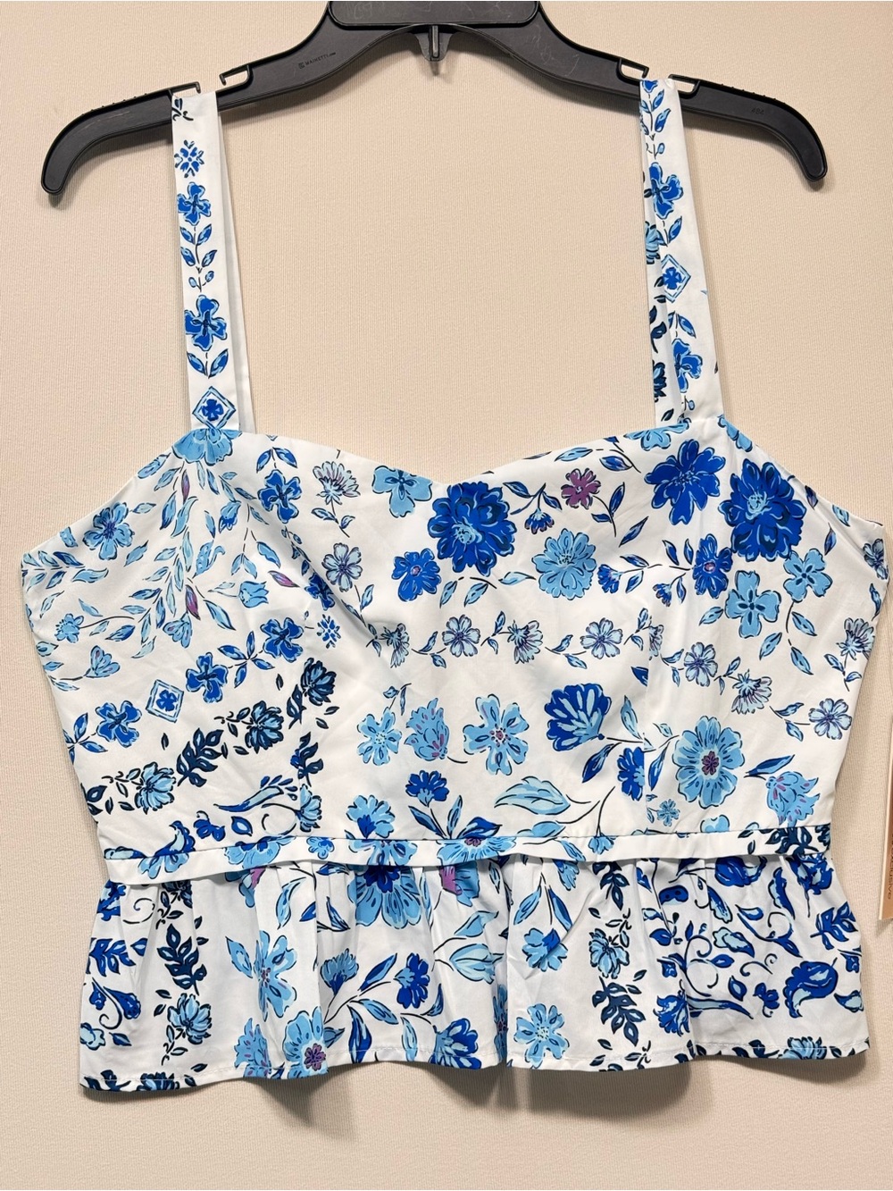 Aqua Floral Print Peplum Sweetheart neckline Top mwt size large